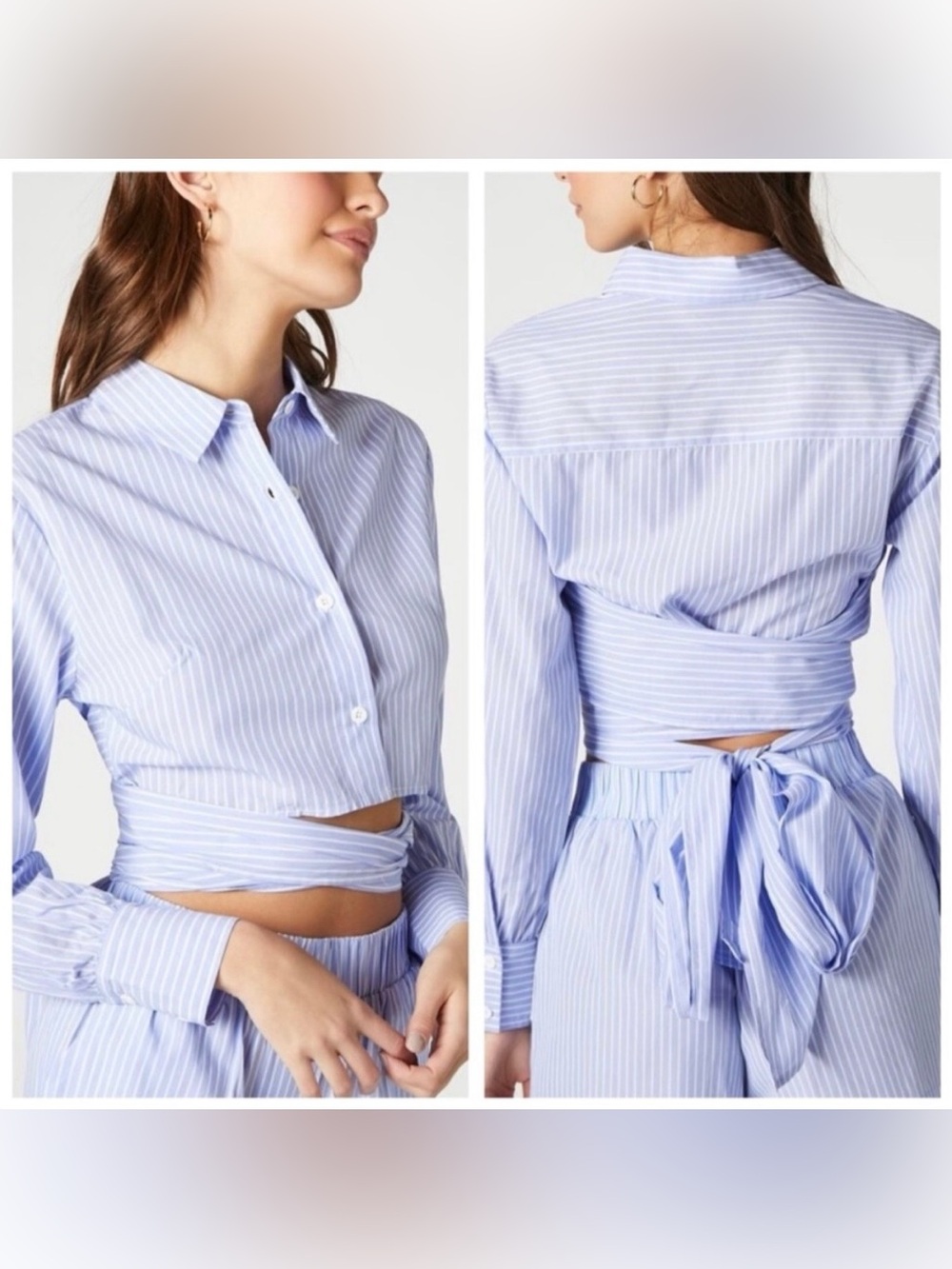 NWT Forever 21 Pinstripe Tie-Back Poplin Shirt